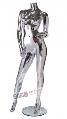 Unbreakable Silver Chrome Female Headless Mannequin