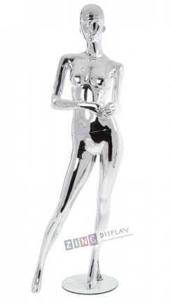 Unbreakable Silver Chrome Female Egghead Mannequin Hands Clasped in Front