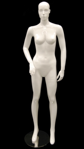 White Mannequin Abstract Head Female with Right Elbow Bent