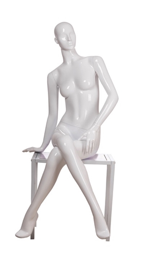 White Mannequin Abstract Head Female in Seated Pose