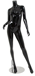 Female Mannequin Glossy Black Headless Changeable Heads - Right Hip Out