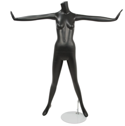 Female Mannequin Matte Black Headless Changeable Heads - Arms Out