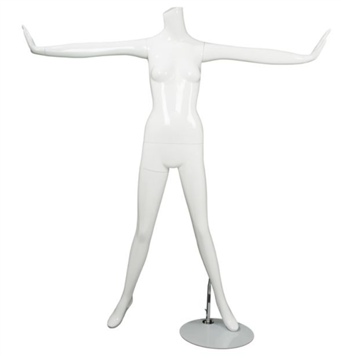 Female Mannequin Glossy White Headless Changeable Heads - Arms Out