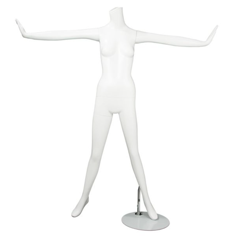 Female Mannequin Matte White Headless Changeable Heads - Arms Out
