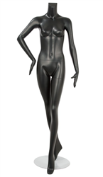 Female Mannequin Matte Black Headless Changeable Heads - Right Arm Bent
