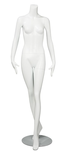 Female Mannequin Matte White Headless Changeable Heads - Legs Crossed