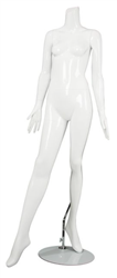 Female Mannequin Glossy White Headless Changeable Heads - Arms Out