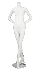 Female Mannequin Glossy White Headless Changeable Heads - Hands Behind Back