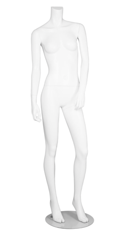 Female Mannequin Matte White Headless Changeable Heads - Left Leg Bent