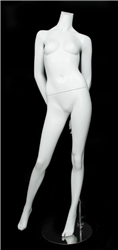 Female Mannequin Matte White Headless Changeable Heads - Leg Out