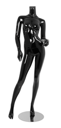 Female Mannequin Glossy Black Headless Changeable Heads - Hip Out