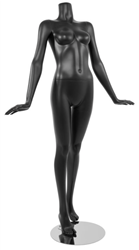 Female Mannequin Matte Black Headless Changeable Heads - Hands Flared