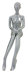 Female  Egghead or Headless Mannequin Silver Chrome - Pose 5