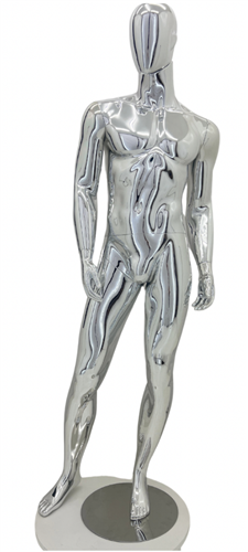 Male  Egghead or Headless Mannequin Silver Chrome - Pose 1