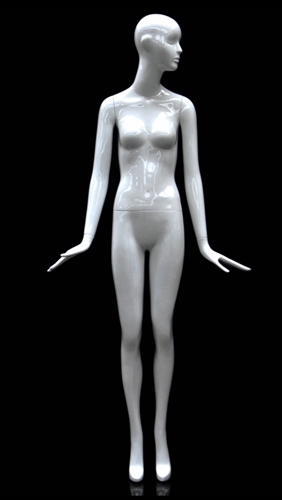 Slender Abstract Female Mannequin Glossy White Looking Left