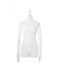 Matte White 3/4 Torso Female Body Display Form with Posable Wood Arms