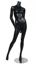 Female Mannequin Matte Black Headless Changeable Heads - Leg Out
