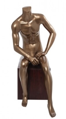 Metallic Pewter Sitting Headless Male Mannequin