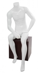 Glossy White Sitting Headless Male Mannequin