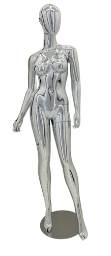 Female  Egghead or Headless Brazilian Mannequin Silver Chrome - Pose 1