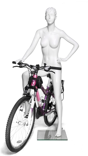 Female Cyclist Bike Riding Mannequin - Glossy White