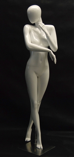 Female Mannequin with Egghead in White with a Demure Pose from www.zingdisplay.com