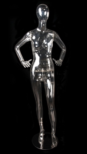 Clear Translucent Female Egghead Mannequin Hands on Hips