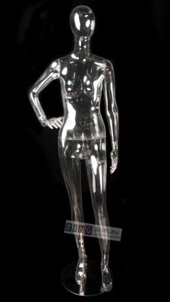 Clear Translucent Female Egghead Mannequin Right Hand on Hip