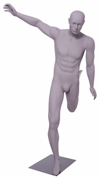 Matte Grey Male Mannequin with Athletic Build.  This mannequin is about to score the game winning goal.  Made of fiberglass.