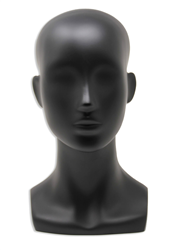Female Head with Facial Features and Ears - Matte Black