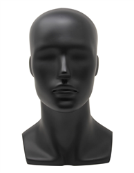 Male Head with Facial Features and Ears - Matte Black