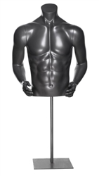 Glossy Grey Headless Male Athletic Torso Form with Arms