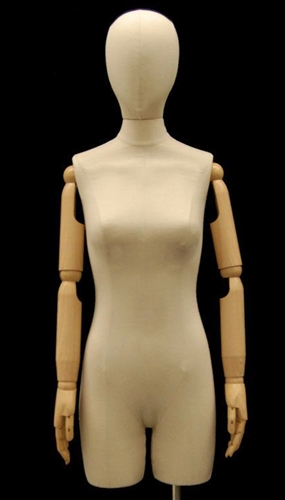 Female Torso Form with Wooden Neck Block and Base. Pinable for all of your sewing needs.