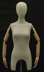 Female Torso Form with Wooden Neck Block and Base. Pinable for all of your sewing needs.