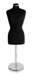 Black Female Dress Form with Chrome Base and Neckcap