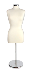 Cream Female Dress Form with Chrome Base and Neckcap