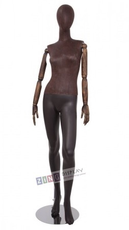 Brown Leather-Like Mixed Fabric Mannequin Bendable Arms Leg Out