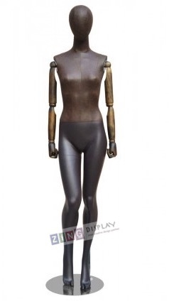 Brown Leather-Like Mixed Fabric Mannequin Bendable Arms Leg Bent