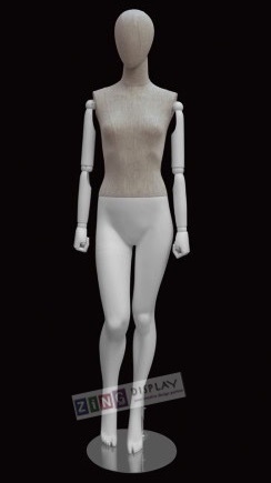 Linen Mixed Fabric Female Mannequin Bendable Arms Right Leg Bent