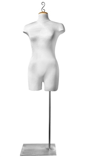 White Fabric 3/4 Torso Form with Raw Steel Base and Finial