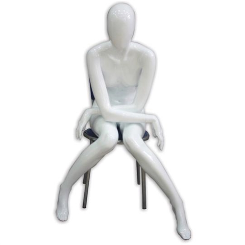 Seated White Gloss Egghead Mannequin Arms Crossed