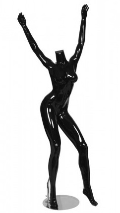 Glossy Black Headless Female Mannequin with Arms Up