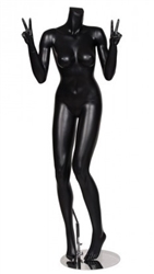 Matte Black Female Headless Mannequin Holding Up Peace Signs