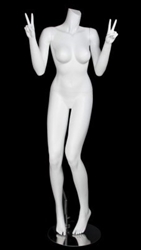 Matte White Female Headless Mannequin Holding Up Peace Signs