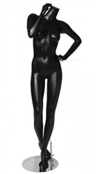 Matte Black Headless Female Mannequin with Hand on Hip