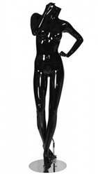 Glossy Black Headless Female Mannequin with Hand on Hip