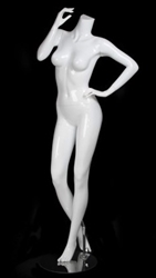 Glossy White Headless Female Mannequin with Hand on Hip
