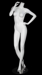 Matte White Headless Female Mannequin with Hand on Hip