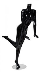 Glossy Black Female Headless Mannequin Leaning Leg Kicked Back
