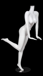 Glossy White Female Headless Mannequin Leaning Leg Kicked Back